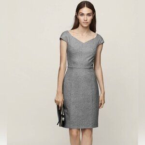 New Reiss Hampstead wool cap sleeve tailored structured sheath career midi dress